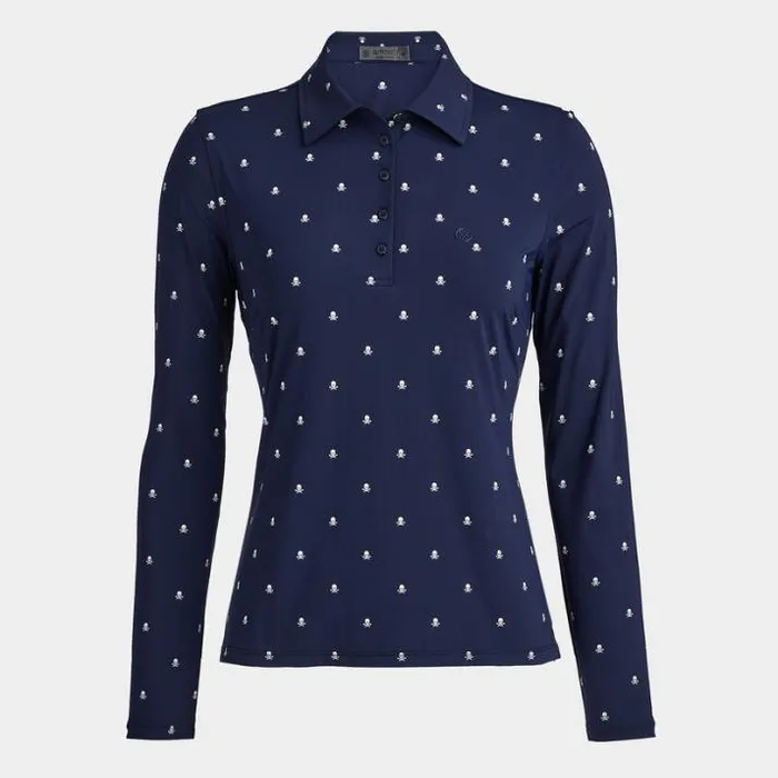 Polos Women GFORE SKULL and T039S SILKY TECH NYLON LONG SLEEVE POLO Twilight