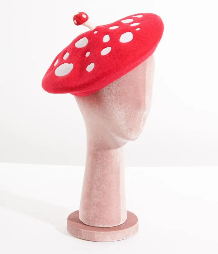 Red and White Mushroom Beret Accessories Unique Vintage Berets