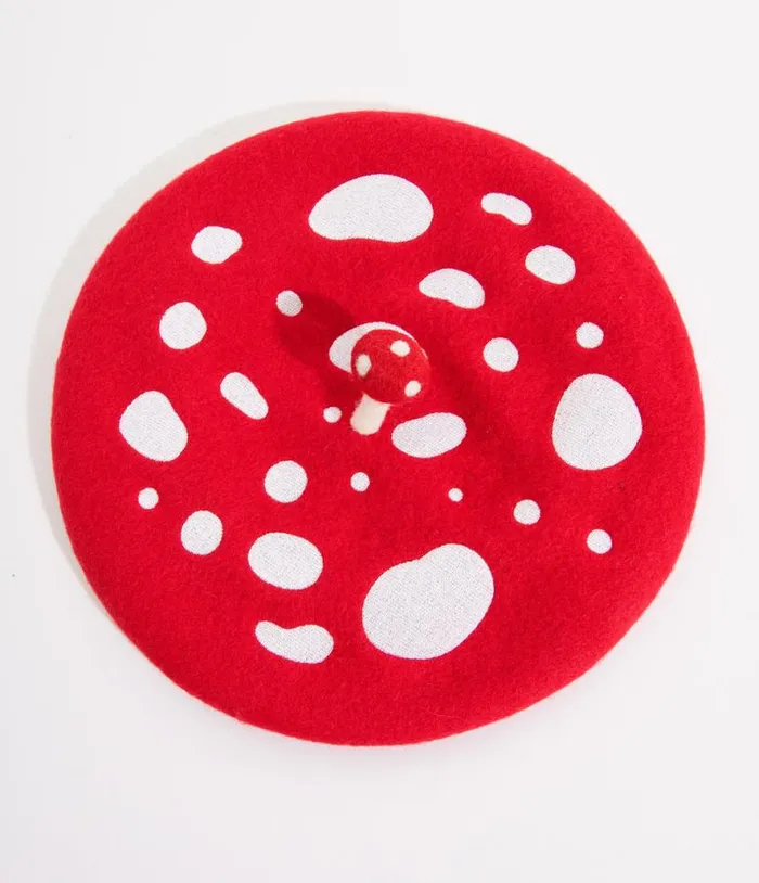 Red and White Mushroom Beret Accessories Unique Vintage Berets