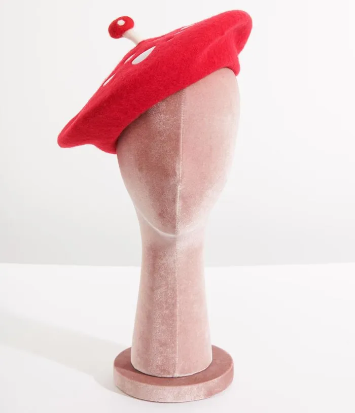 Red and White Mushroom Beret Accessories Unique Vintage Berets
