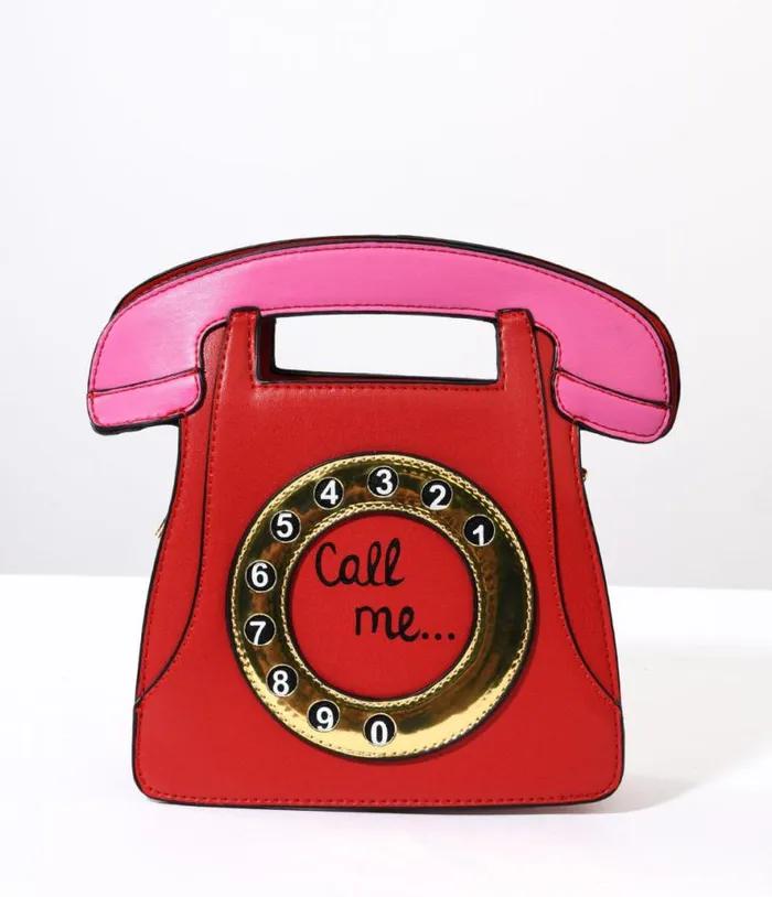 Red Call Me Retro Rotary Phone Handbag Accessories Unique Vintage Novelty Bags Red Call Me Retro Rotary Phone Handbag Accessories Unique Vintage Novelty Bags