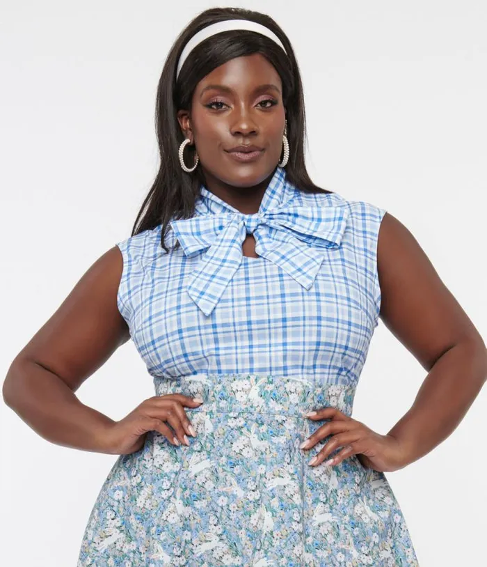 Retrolicious Plus Size 1950s Blue Plaid Cotton Bow Top ClothingPlus Unique Vintage Blouses Retrolicious Plus Size 1950s Blue Plaid Cotton Bow Top ClothingPlus Unique Vintage Blouses
