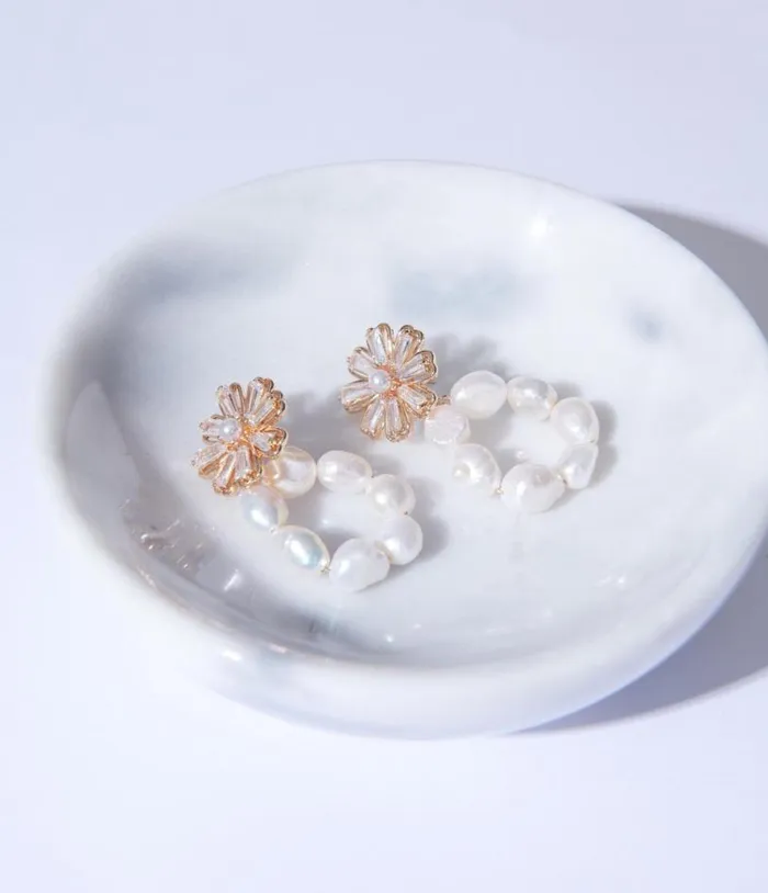 Rhinestone and Faux Freshwater Pearl Floral Drop Earrings Accessories Unique Vintage Earrings
