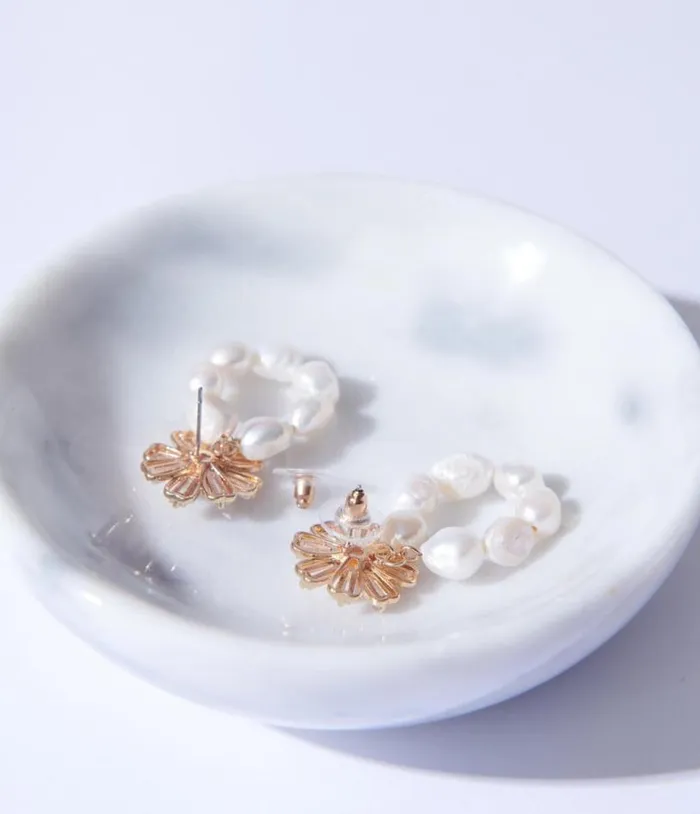 Rhinestone and Faux Freshwater Pearl Floral Drop Earrings Accessories Unique Vintage Earrings