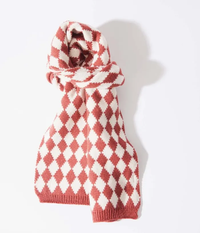 Rust and Ivory Checkered Diamond Scarf Accessories Unique Vintage Gloves and Scarves Rust and Ivory Checkered Diamond Scarf Accessories Unique Vintage Gloves and Scarves