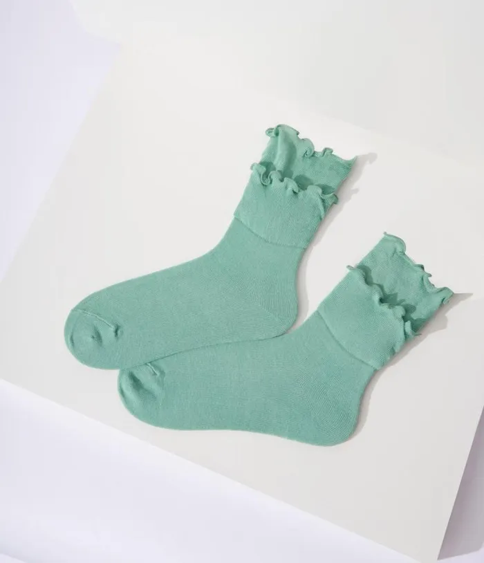 Sea Green Frill Crew Socks Accessories Unique Vintage Stockings and Tights Sea Green Frill Crew Socks Accessories Unique Vintage Stockings and Tights