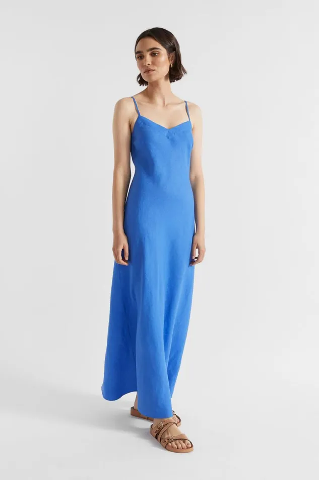 Seed Heritage Dresses Core Linen Slip Maxi Dress Deep Ocean 8211 Woman
