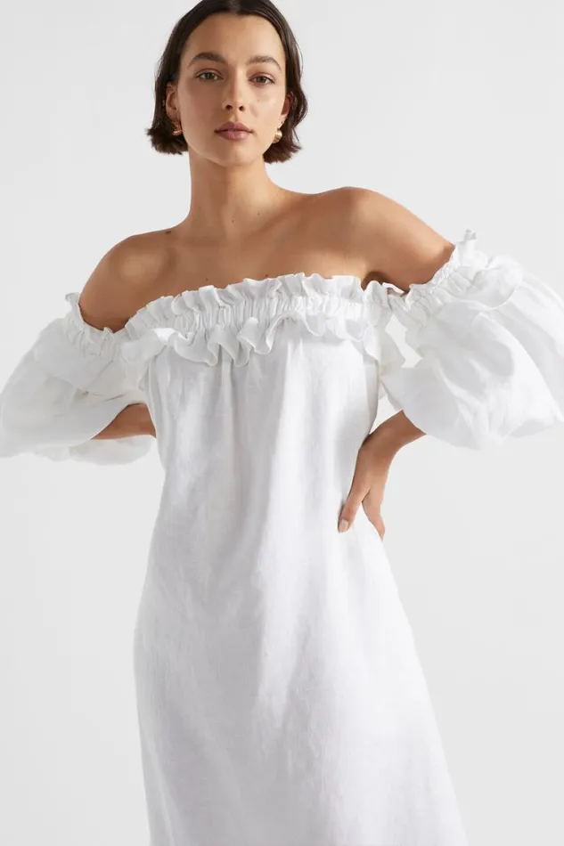 Seed Heritage Dresses Linen Ruffle Off Shoulder Dress Whisper White 8211 Woman Seed Heritage Dresses Linen Ruffle Off Shoulder Dress Whisper White 8211 Woman