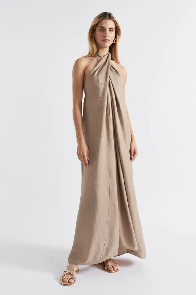 Seed Heritage Dresses Satin Halter Maxi Dress Cookie 8211 Woman