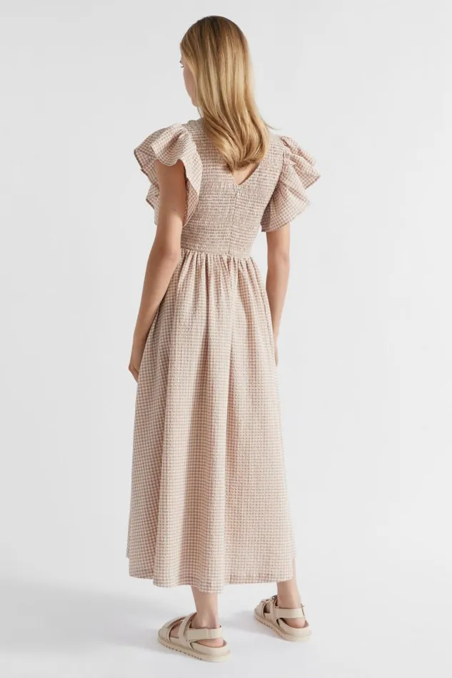 Seed Heritage Dresses Textured Gingham Shirred Midi Dress Cookie Gingham 8211 Woman