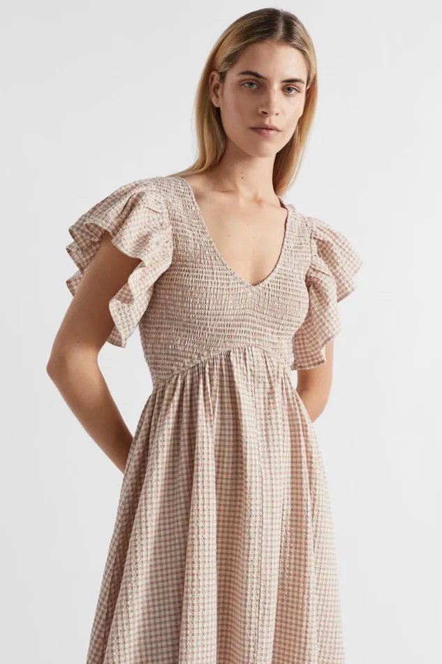 Seed Heritage Dresses Textured Gingham Shirred Midi Dress Cookie Gingham 8211 Woman