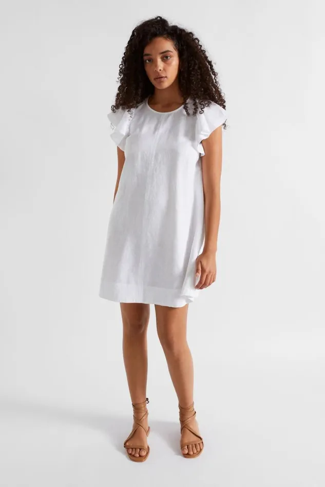 Seed Heritage Linen Core Linen Frill Sleeve Mini Dress Whisper White 8211 Woman Seed Heritage Linen Core Linen Frill Sleeve Mini Dress Whisper White 8211 Woman