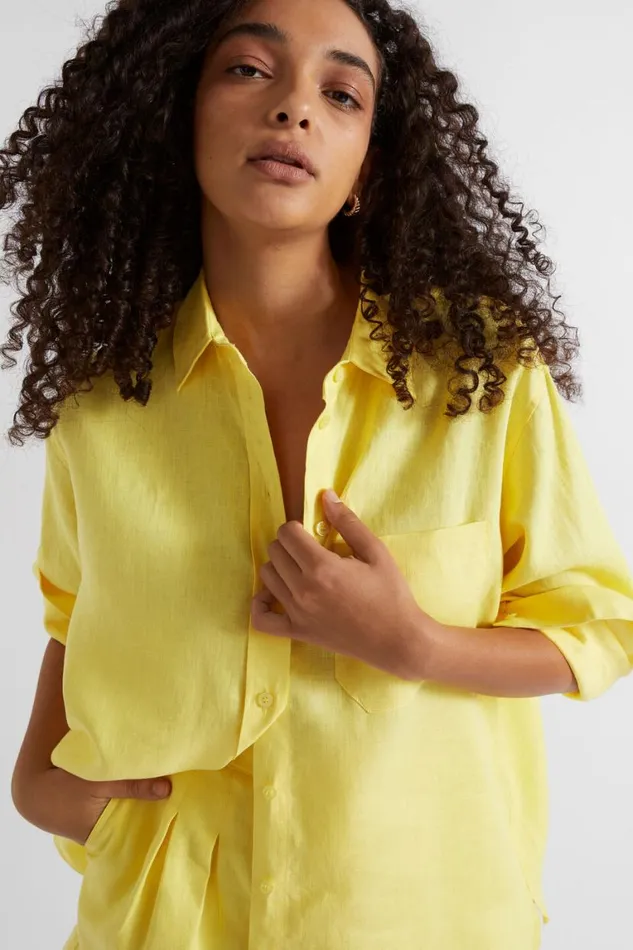 Seed Heritage Shirts Core Linen Boyfriend Shirt Lemon Drop 8211 Woman
