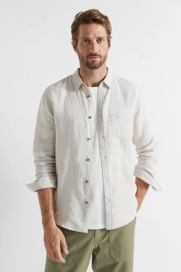 Seed Heritage Shirts Linen Shirt Ecru Crossdye 8211 Man