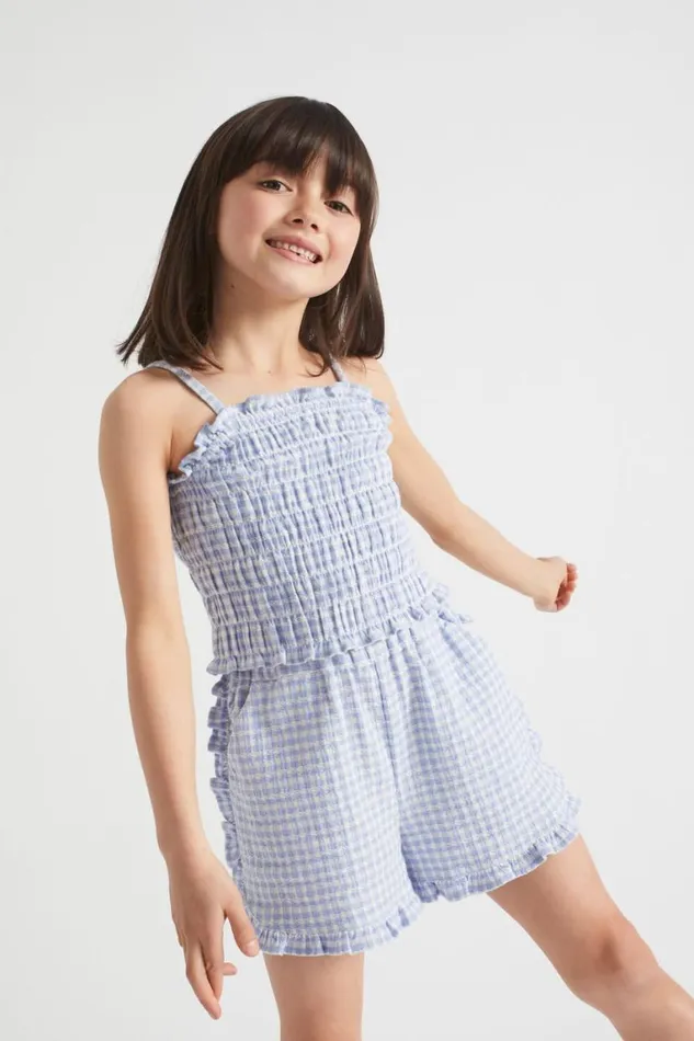 Seed Heritage Shorts Frill Gingham Short Blue Iris 8211 Girl