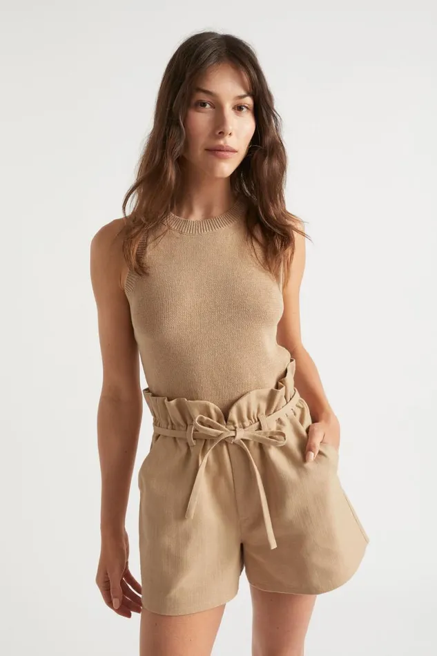 Seed Heritage Shorts Textured Paperbag Tie Short Light Chestnut 8211 Woman