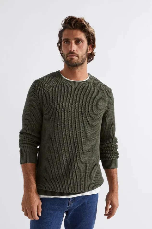 Seed Heritage TShirts and Sweaters Raglan Knit Sweater Dark Khaki 8211 Man