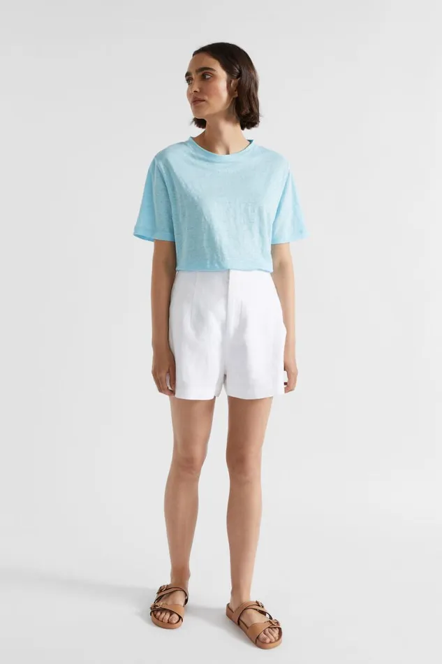 Seed Heritage TShirts and Tops Core Linen Relaxed Tee Shimmer Blue 8211 Woman