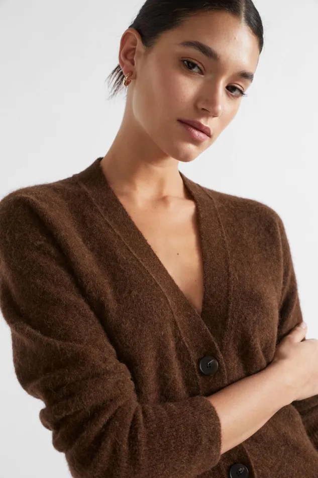 Seed Heritage TShirts and Tops Cosy Knit Mid Length Cardigan Hot Chocolate Marle 8211 Woman