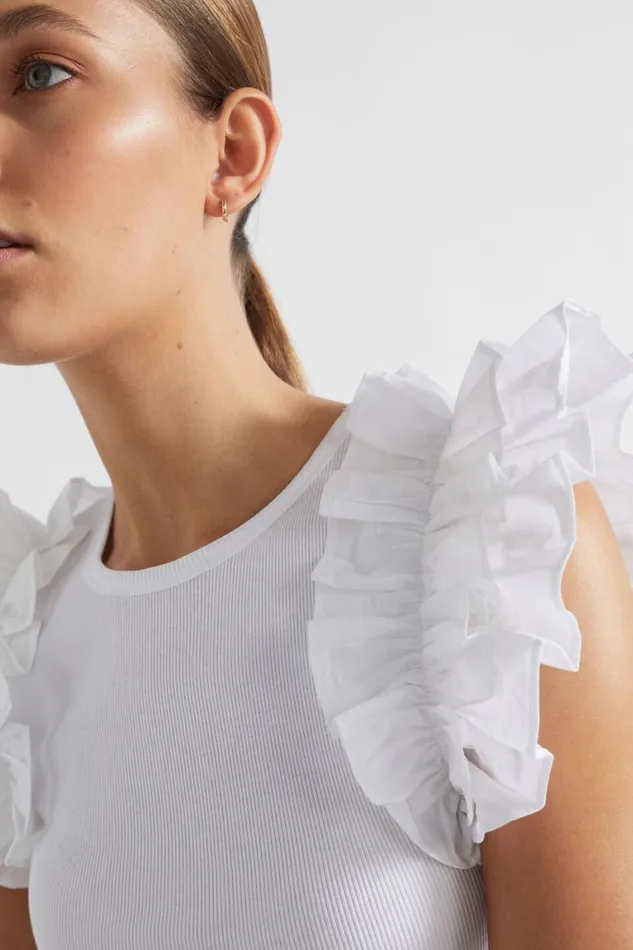 Seed Heritage TShirts and Tops Ruffle Detail Tee Whisper White 8211 Woman