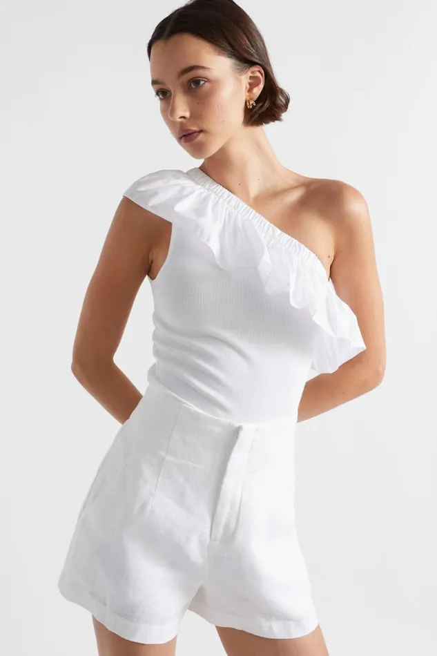 Seed Heritage TShirts and Tops Ruffle One Shoulder Tank Whisper White 8211 Woman