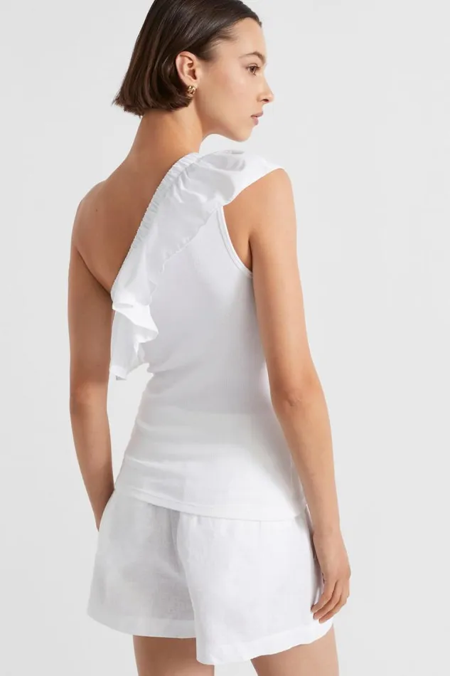 Seed Heritage TShirts and Tops Ruffle One Shoulder Tank Whisper White 8211 Woman