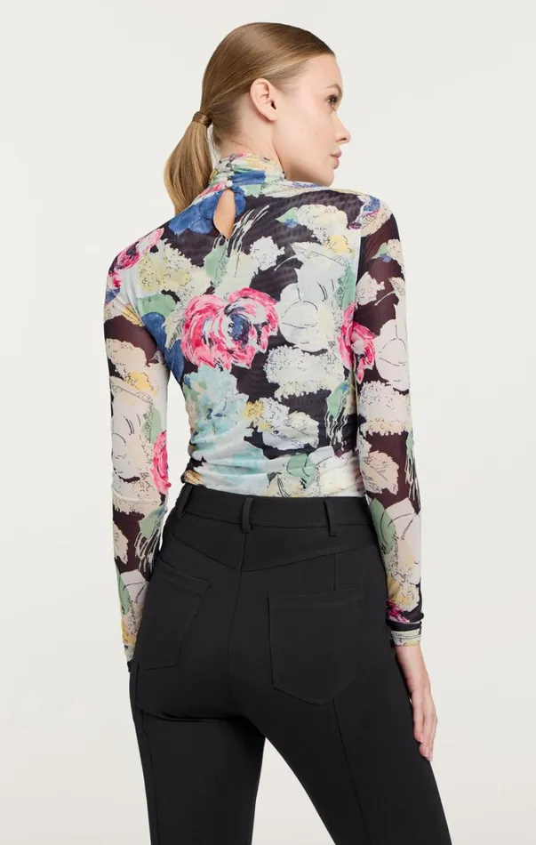 Shop Wildwood Flower Shirred Mesh Turtleneck Black Multi Cinq Sept Long Sleeve Tops
