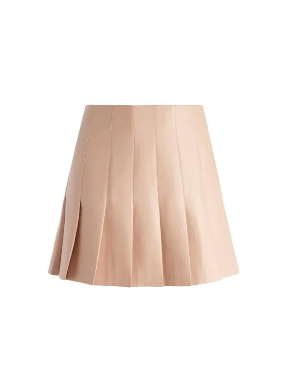 Skirts Women Alice Olivia CARTER PLEATED VEGAN LEATHER MINI SKIRT Almond