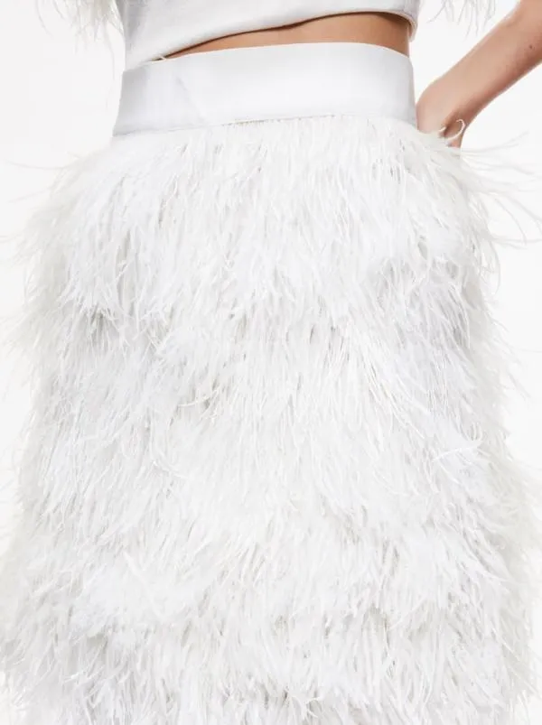 Skirts Women Alice Olivia CINA FEATHER MINI SKIRT Ecru
