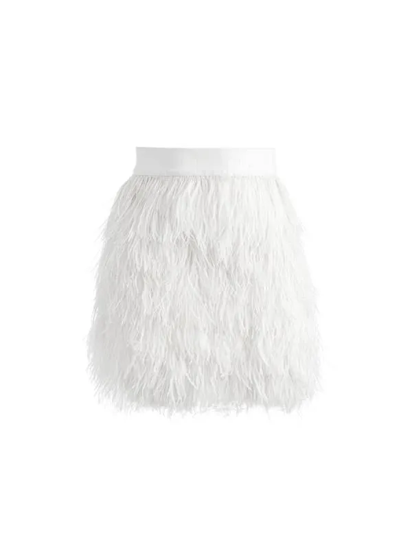 Skirts Women Alice Olivia CINA FEATHER MINI SKIRT Ecru