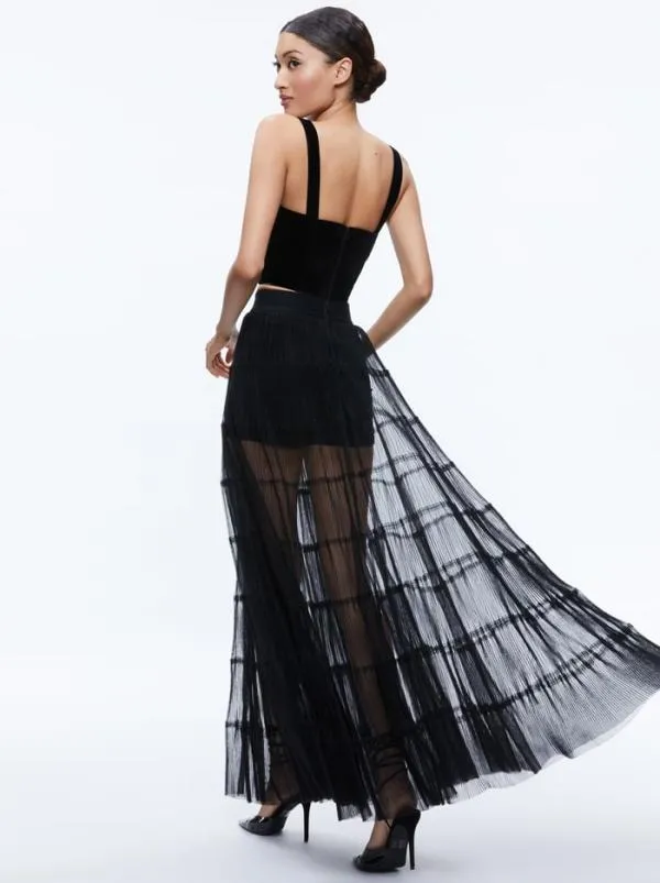 Skirts Women Alice Olivia LEVON PLEATED MAXI SKIRT WITH HOT PANT Black