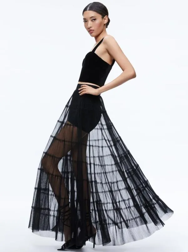 Skirts Women Alice Olivia LEVON PLEATED MAXI SKIRT WITH HOT PANT Black