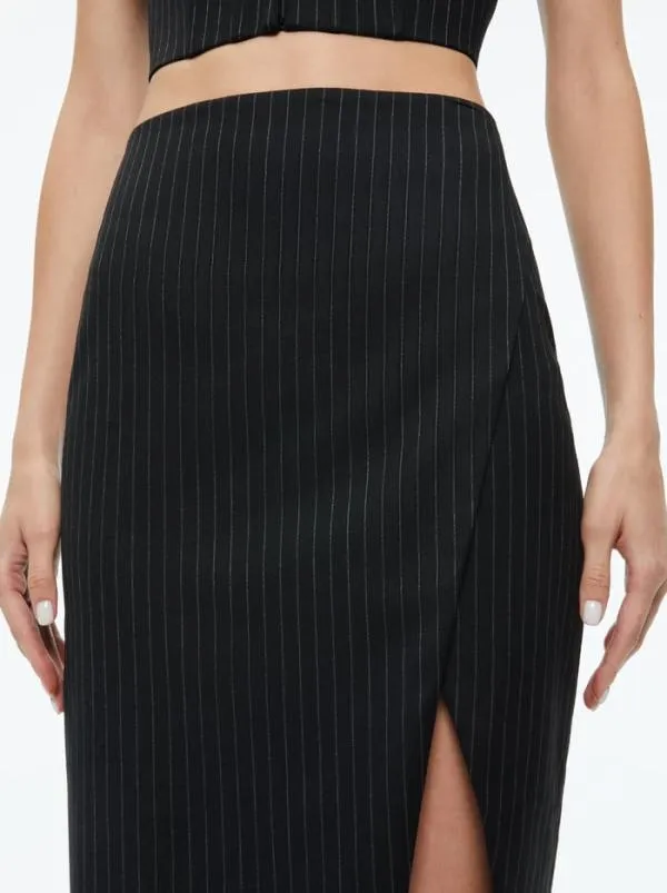 Skirts Women Alice Olivia SIOBHAN FRONT WRAP MIDI SKIRT Black Pinstripe