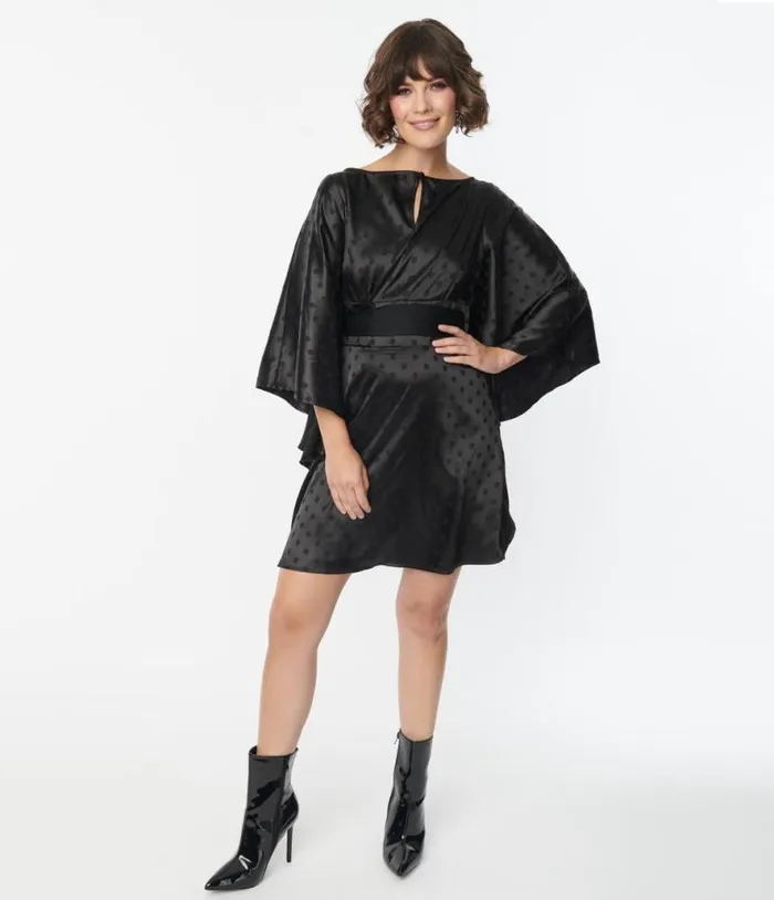 Smak Parlour Black Damask Dot Social Climber Caftan DressesPlus Unique Vintage Maxi