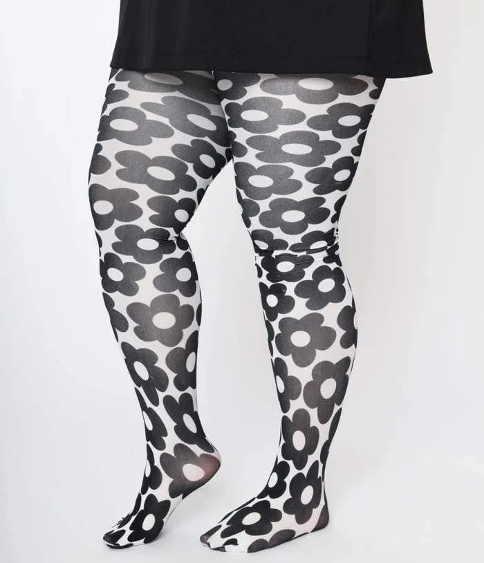 Smak Parlour White and Black Daisy Tights Accessories Unique Vintage Stockings and Tights Smak Parlour White and Black Daisy Tights Accessories Unique Vintage Stockings and Tights