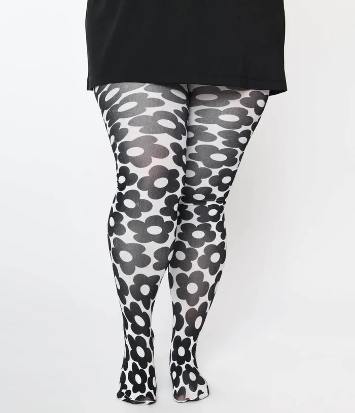 Smak Parlour White and Black Daisy Tights Accessories Unique Vintage Stockings and Tights