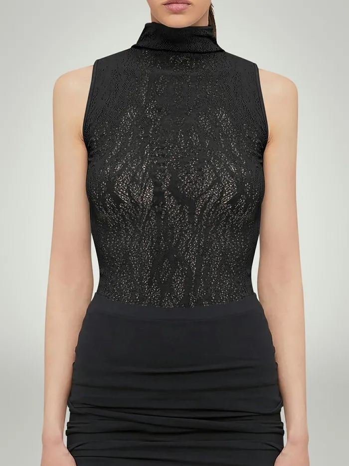 Snake Lace Top Sleeveless Black Women Wolford Tops