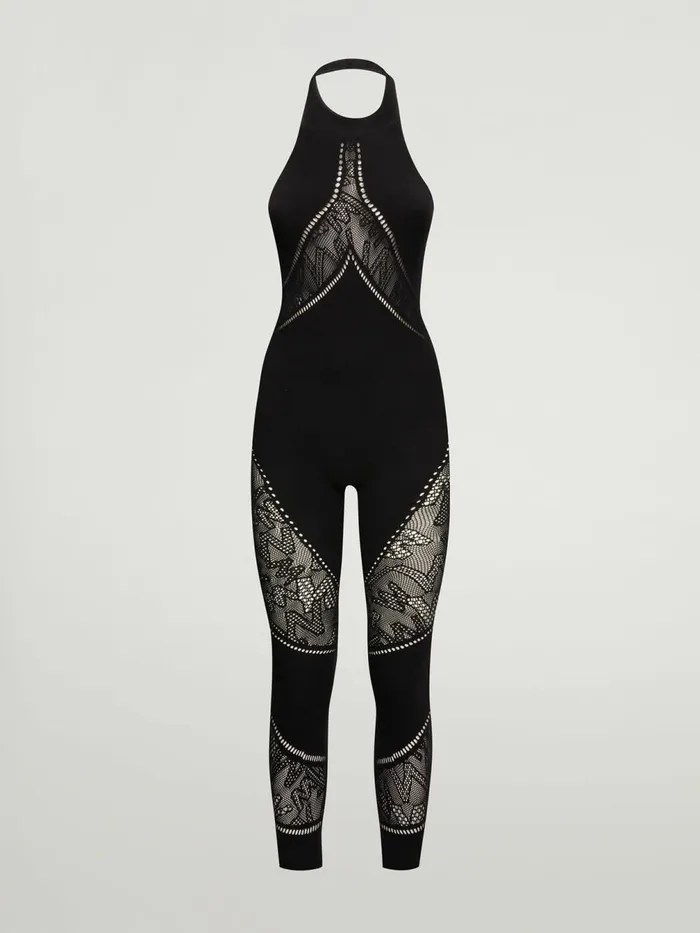 Sporty Logo Net Jumpsuit Black Women Wolford Leggings