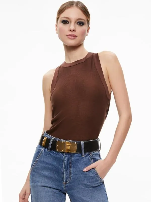 Tops Women Alice Olivia ANGELINA CREWNECK TANK Toffee