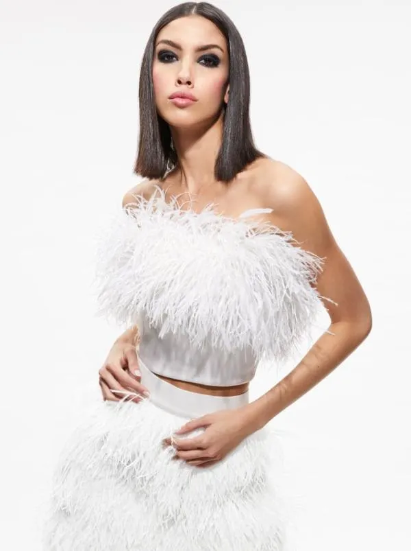 Tops Women Alice Olivia CERESI FEATHER TOP Ecru