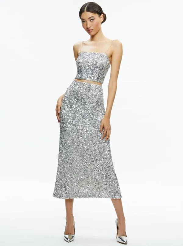 Tops Women Alice Olivia CERESI SEQUIN BANDEAU CROP TOP Champagnesilver