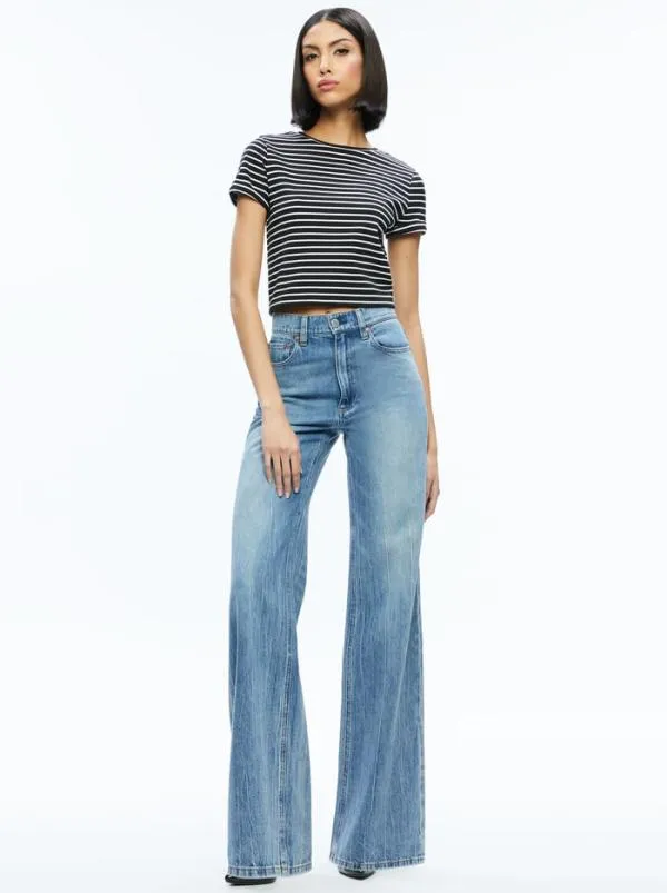 Tops Women Alice Olivia CINDY CLASSIC CROPPED TEE Blackoff White Stripe