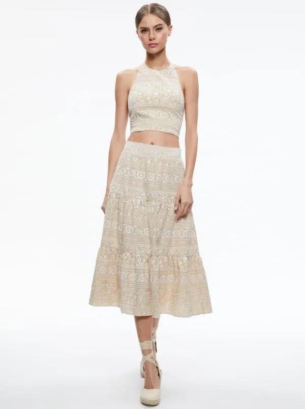 Tops Women Alice Olivia JAYMEE TIE NECK CROPPED HALTER TOP Naturalwhite