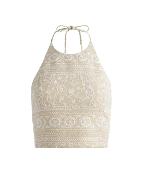 Tops Women Alice Olivia JAYMEE TIE NECK CROPPED HALTER TOP Naturalwhite
