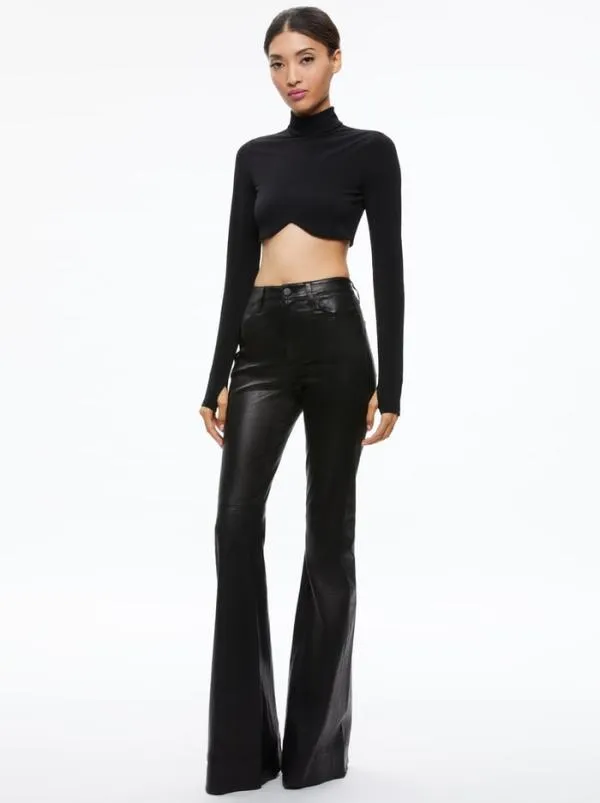 Tops Women Alice Olivia MELANGE CURVED CROPPED TURTLENECK Black