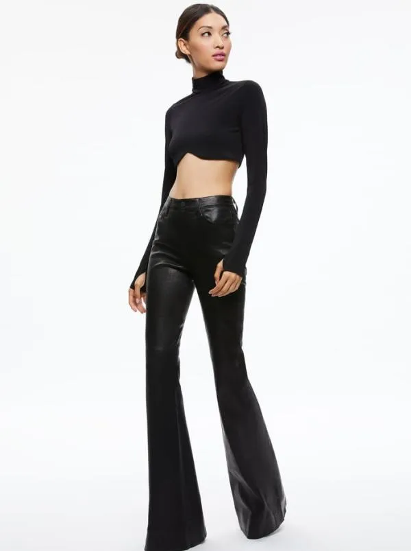 Tops Women Alice Olivia MELANGE CURVED CROPPED TURTLENECK Black