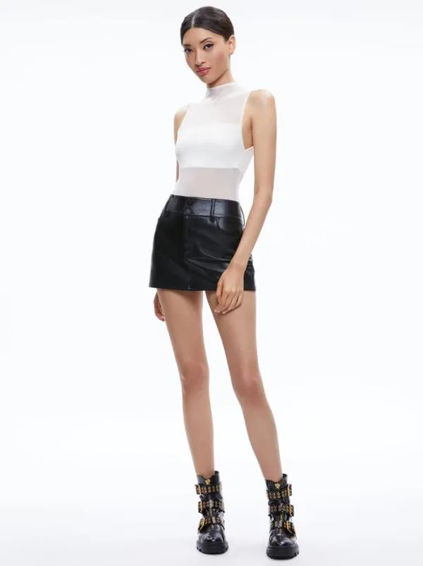 Tops Women Alice Olivia NICHOL HIGH NECK SLEEVELESS MESH BODYSUIT Ecru