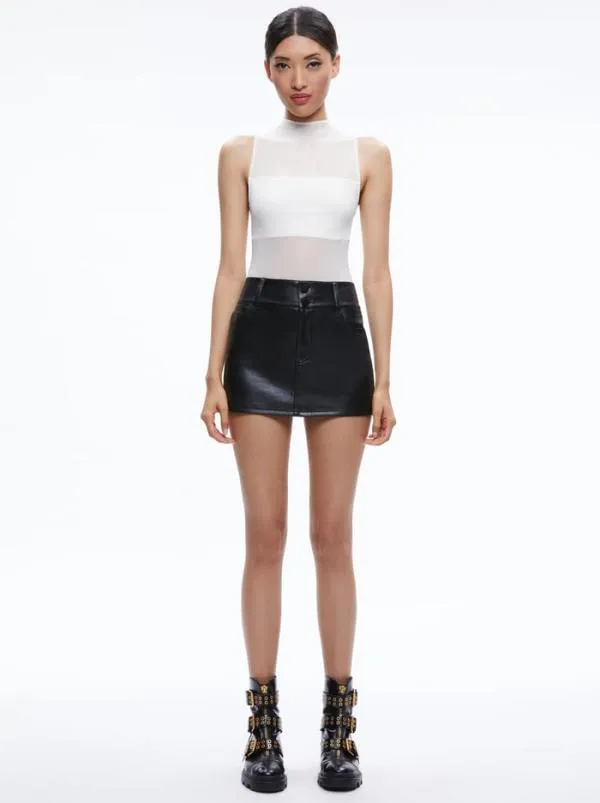 Tops Women Alice Olivia NICHOL HIGH NECK SLEEVELESS MESH BODYSUIT Ecru
