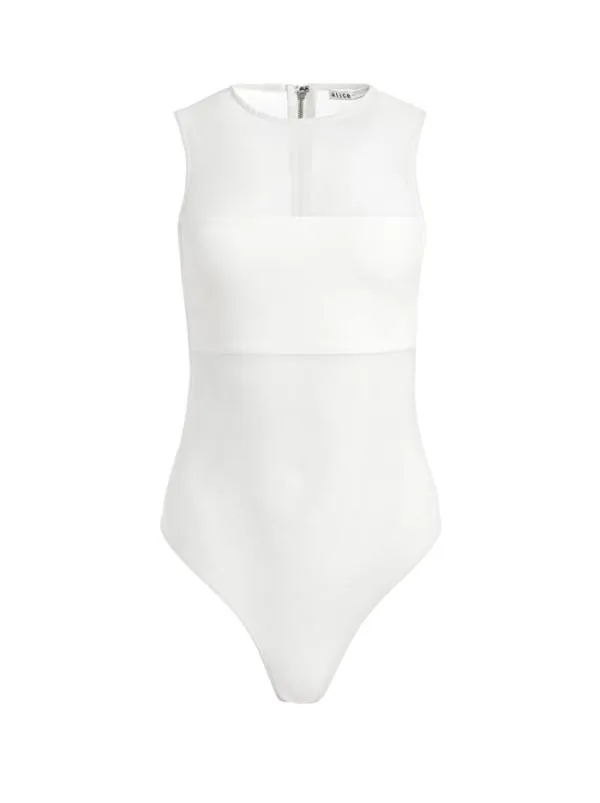Tops Women Alice Olivia NICHOL HIGH NECK SLEEVELESS MESH BODYSUIT Ecru