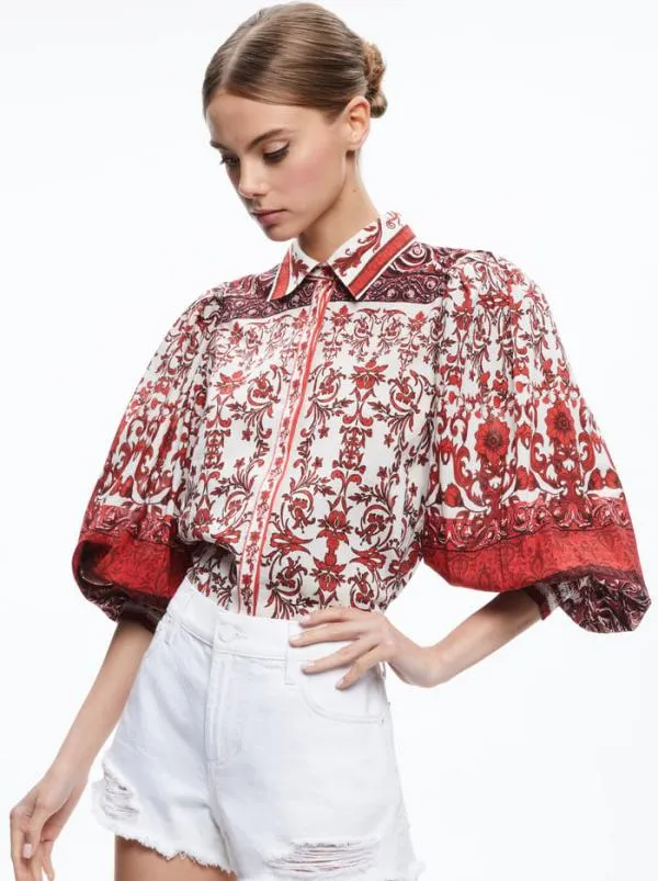 Tops Women Alice Olivia TIFFIE COLLARED PUFF SLEEVE BLOUSE Fatal Attraction Off White Tops Women Alice Olivia TIFFIE COLLARED PUFF SLEEVE BLOUSE Fatal Attraction Off White